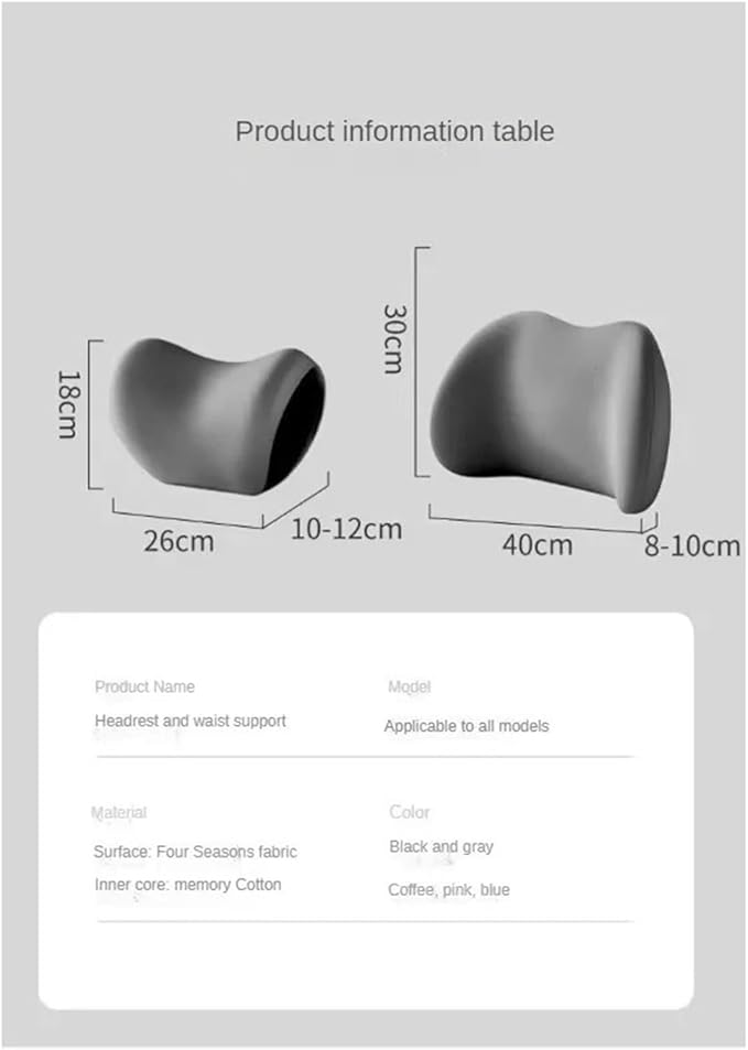 Car Neck Pillow and Lumbar Support Cushion - Memory Foam Backrest for Driver Seat Comfort(Black)