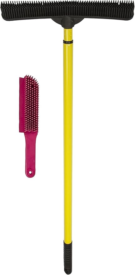 FURemover Original Pet Hair Rubber Broom with Squeegee, with 58” Telescopic Handle for Carpet, Tile and Hardwood and Handheld Lint Brush Combo