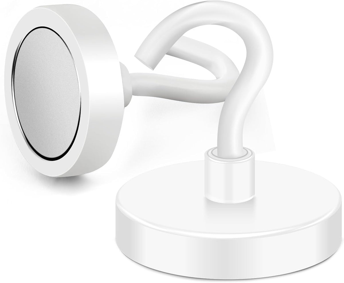 MIKEDE Magnetic Hooks Heavy Duty, 150LB Super Strong Magnetic Hooks for Cruise, Neodymium Earth Magnets with Hook for Hanging, Magnetic Metal Hanger for Fridge, Toolbox, Storage, (White, 4 Pack)