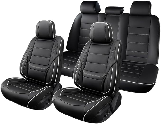 Car Seat Covers Full Set Custom Fit for Chevy Trax 2015-2026-Luxury Leather with Lumbar Support, Breathable, Waterproof, Anti-Slip, Durable, Easy to Install (Black&White,Full Set)
