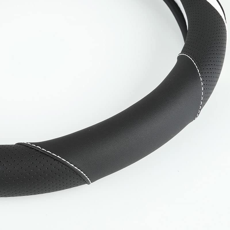 Car Steering Wheel Cover, Leather Steering Wheel Cover White Universal 14.5-15 Inch Microfiber Leather Anti-Slip Breathable Auto Steering Wheel Covers for Men Women(Black & White)