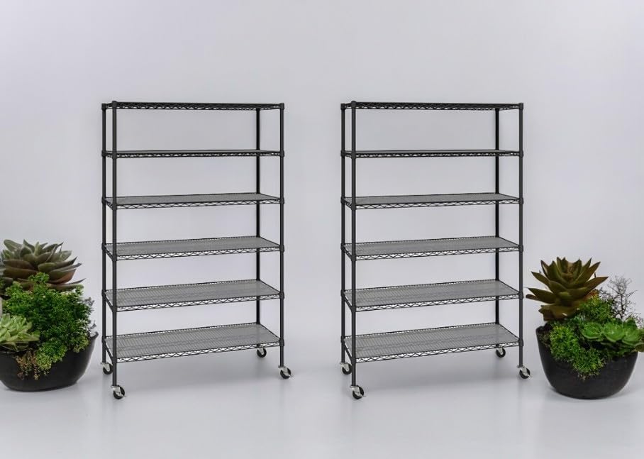 Organize in Style with The Members Mark 6-Tier NSF Heavy Duty Wire Shelving, 47.75" W x 18" D x 75.5" H (Plated, 2 PACK)