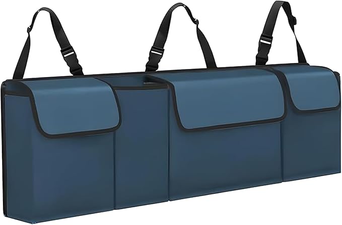 Car Trunk Organizer, Backseat Hanging Large Storage with Adjustable Straps,Waterproof PVC Collapsible Cargo Bag, Car Interior Accessories for Auto SUV MPV (Blue)