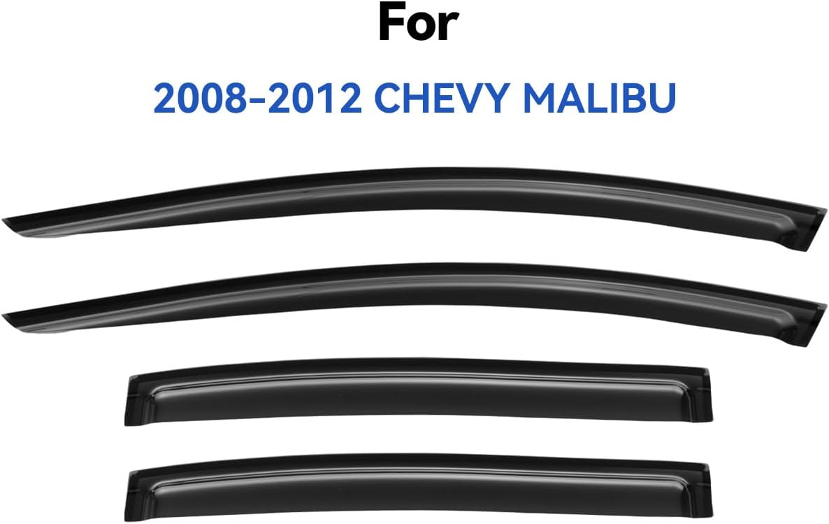 Window Visors Rain Guards Shield for 2008 2009 2010 2011 2012 Chevy Malibu, Out-Channel Window Vent Wind Deflectors Visors Shades for 08-12 Malibu