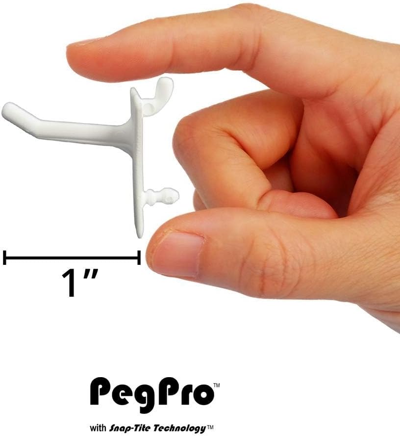 PegPro® 1" Hooks Kit for Standard “Wood Fiber” pegboard – Durable Plastic Pegboard Hooks - for Garage, Kitchen, Craft Room, and More (1" Hook - 24 Pack, White)