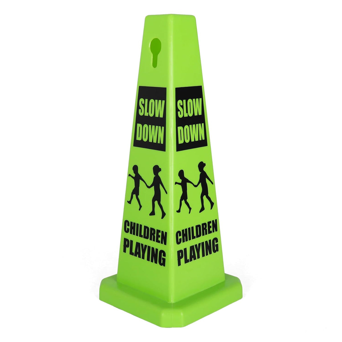 Imperial Standard Children Playing Cone - Children at Play Sign - Four-Sided Slow Down Kids Cones - Child at Play Signs - Drive Slow/Kid Alert Sign (2 Pack - Green)