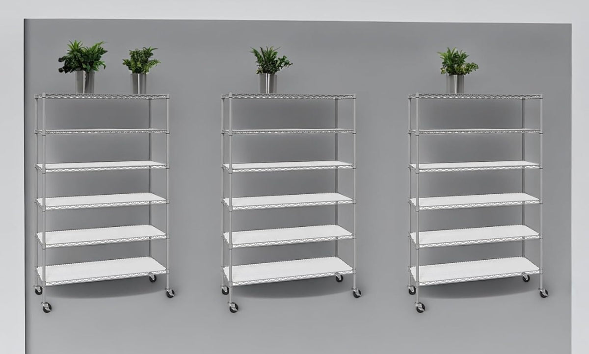 Organize in Style with The Members Mark 6-Tier NSF Heavy Duty Wire Shelving, 47.75" W x 18" D x 75.5" H (Granite, 3 PACK)
