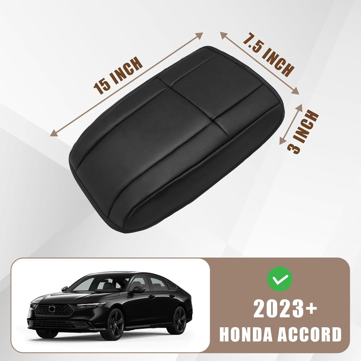 Muslogy for Accord 2025 2024 2023 Center Console Cover Armrest Pad Vegan Leather Extra Soft Armrest Lid Protector Compatible with Honda Accord LX EX Sport Hybrid EX-L Sport-L Touring (V1 Black)