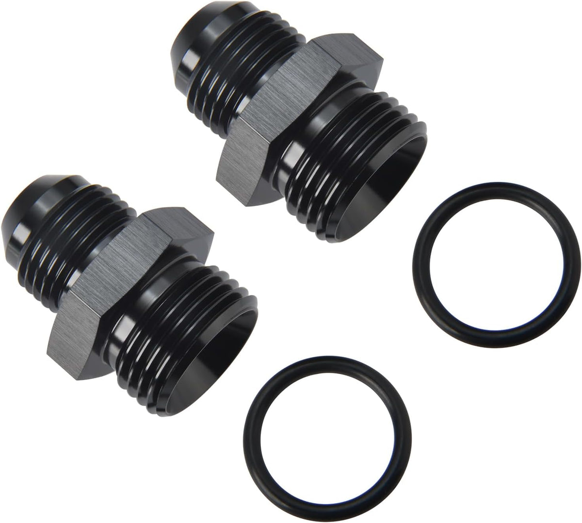 8AN Male Flare to 10AN ORB O-ring Boss Fuel Pump Rail Adapter Fitting Aluminum Black, Pack of 2