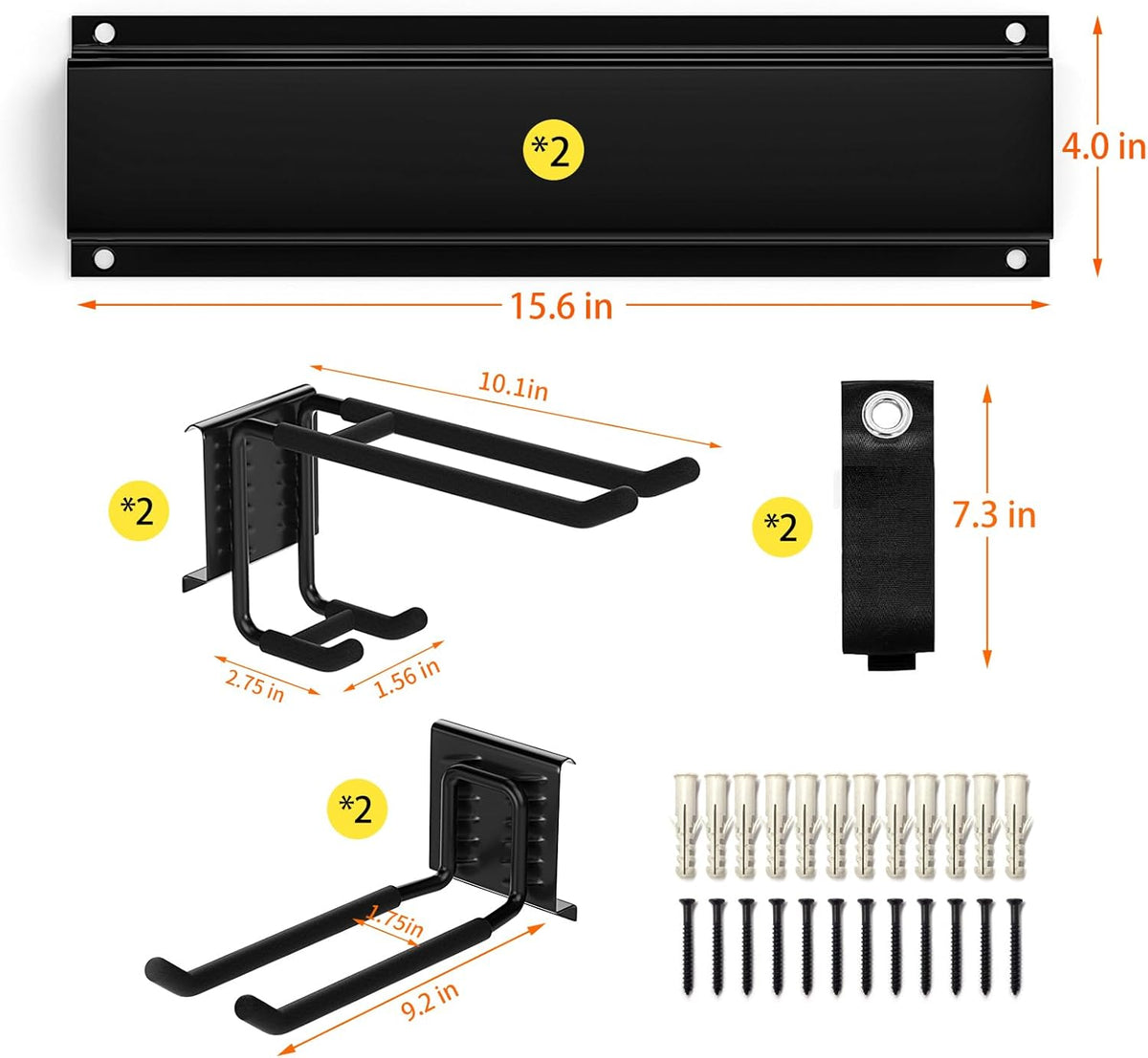 Garage Tool Organizer Wall Mount, Yard Garden Tool Organizer, Adjustable Tool Storage Rack with 4 Heavy Duty Steel Hooks, Max Load 200lbs Garage Organization, Black