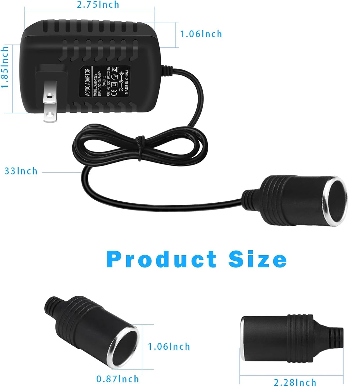 inShareplus 12V 2.5A 30W AC to DC Converter, 12 Volt Cigarette Lighter Adapter, 110V to 12V Car Lighter to Wall Outlet Adapter, Power Supply for Car Devices (MP3, Fan, Dash Cam)