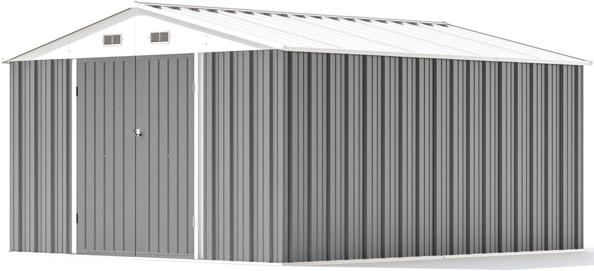 Patiowell 10 x 12 FT Metal Storage Shed for Outdoor, Steel Yard Shed with Design of Lockable Doors, Utility and Tool Storage for Garden, Backyard, Patio, Outside use, Gray