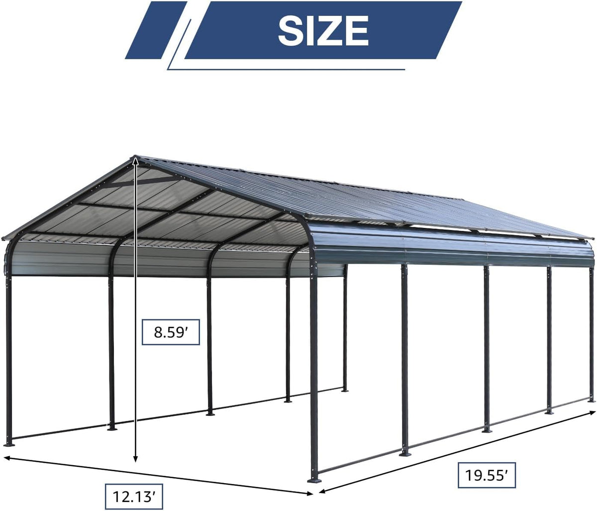 OC Orange-Casual 12 x 20 FT Metal Carport, Outdoor Heavy Duty Steel Canopy, Garage Car Shelter Shade with Metal Roof, Patio Car Tent for Car,Truck and Boats, Dark Gray