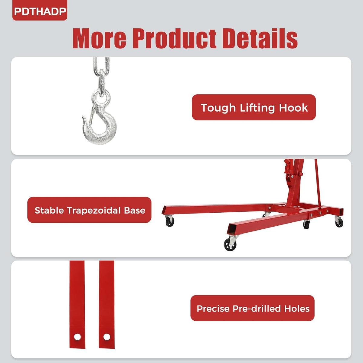 Engine Hoist 2 Ton Folding Engine Lift Folding Cherry 6.89Ft Picker Shop Crane Hoist Lift with 6 Wheels Engine Crane Folding Engine Hoist for Car Fixing Workshops Garages (Red)