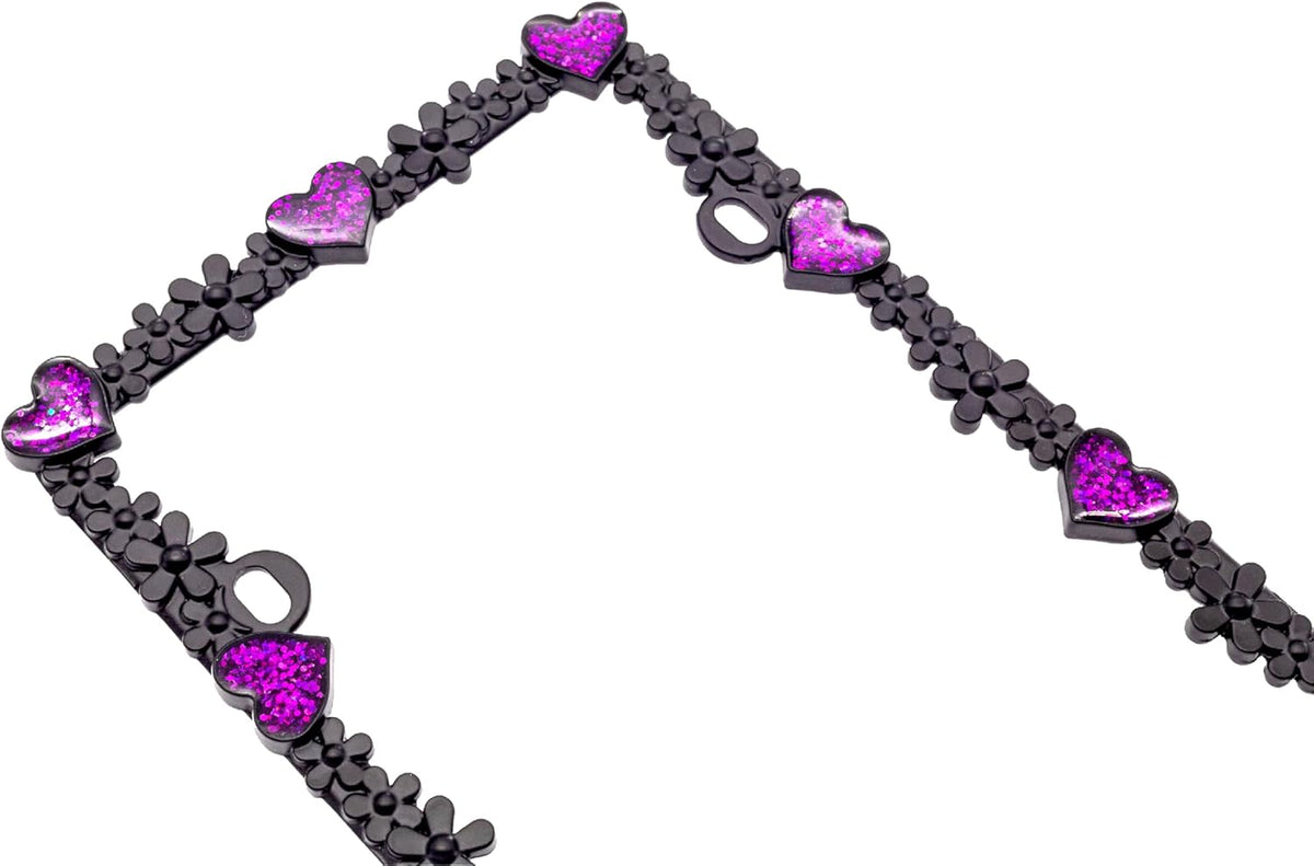 Creathome 3D Shining Daisy Heart License Plate Frame from Pure Zinc Alloy Metal Perfect Plate Holder, Matt Black with Purple Glitter, Luminously Heart