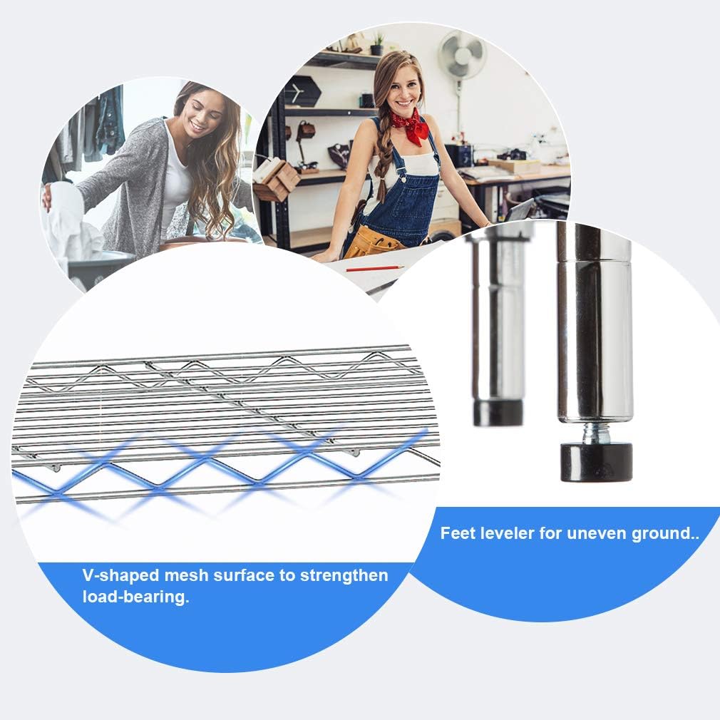 BestOffice Shelving Unit NSF Metal Large Storage Shelves Heavy Duty Height Adjustable Commercial Grade Steel Utility Layer Shelf Rack Organizer (36x14x54, Chrome)