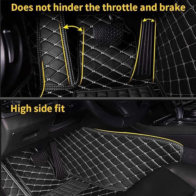 Custom Making Car Floor Mats for 90% Car Model Luxury Leather All Weather Waterproof Anti-Skid Full Coverage Liners (Black and Yellow)