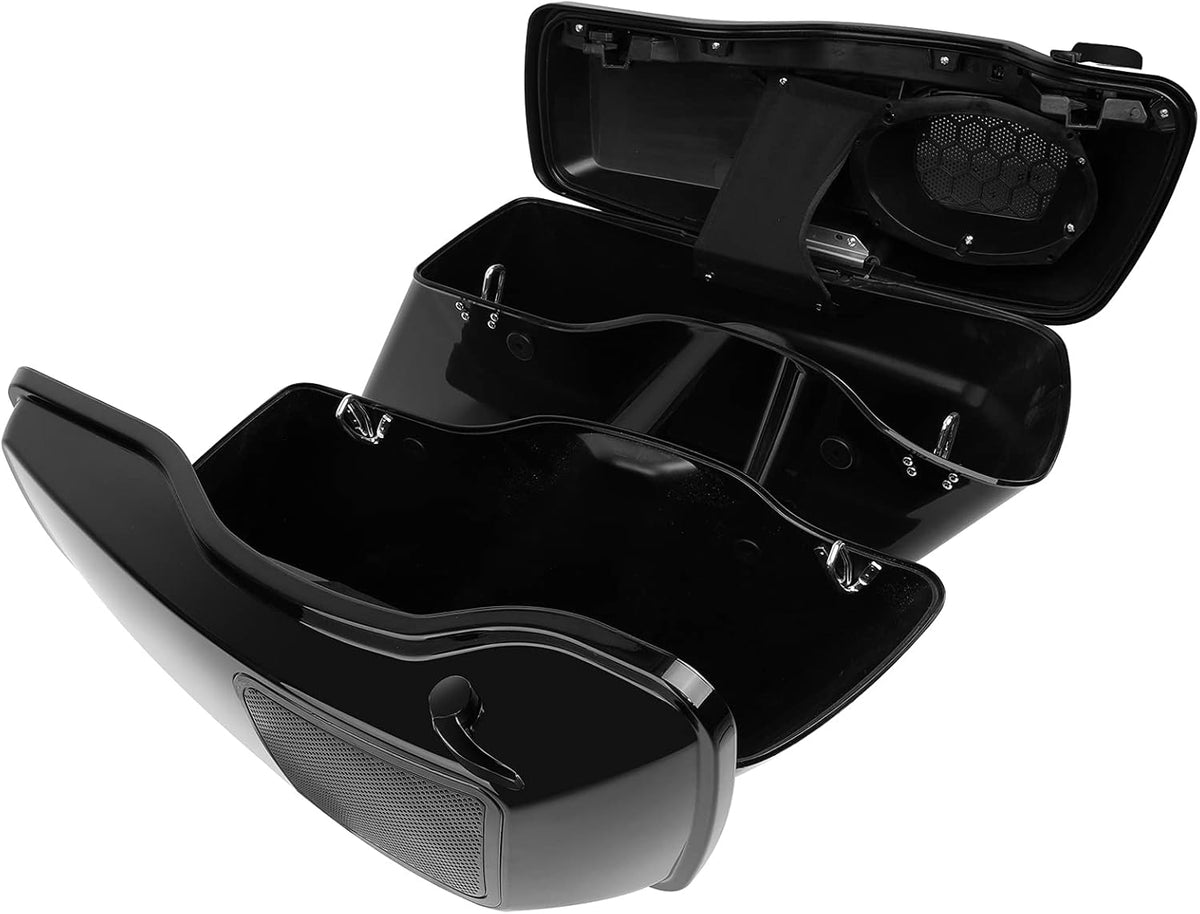 XFMT Motorcycle 5" Stretched Hard Saddlebags W/ 6 x 9 Inches Speaker Lids For Harley Touring Road King Road Glide Street Glide Electra Glide Ultra Classic 2014-2023 (Black Latches)