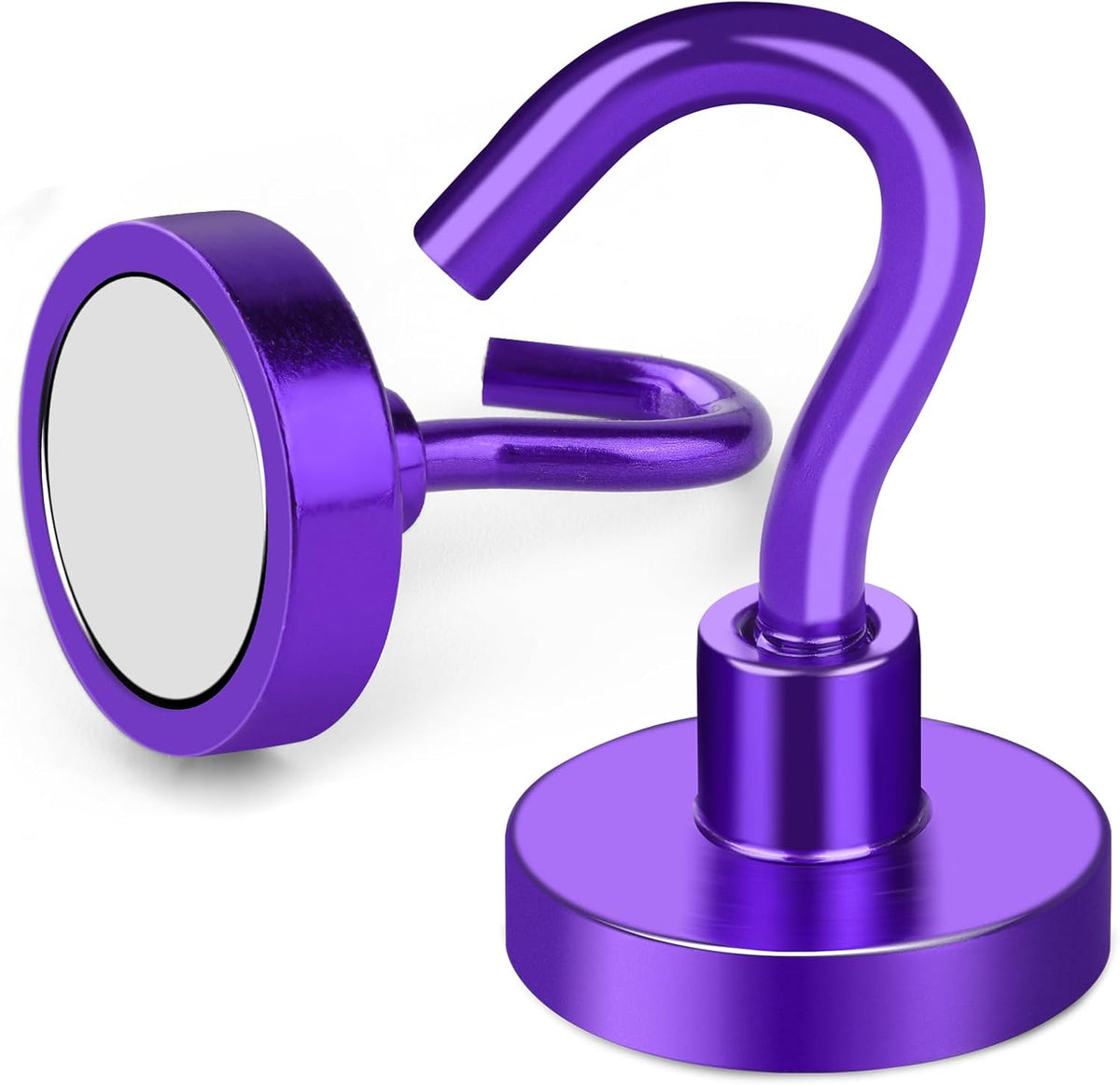 MIKEDE Magnetic Hooks Heavy Duty, 28LB+ Strong Magnets with Hook for Fridge, Neodymium Extra Strength Industrial Hooks for Hanging, Magnetic Hanger for Toolbox, Cruise, Grill (Purple, 4 Pack)