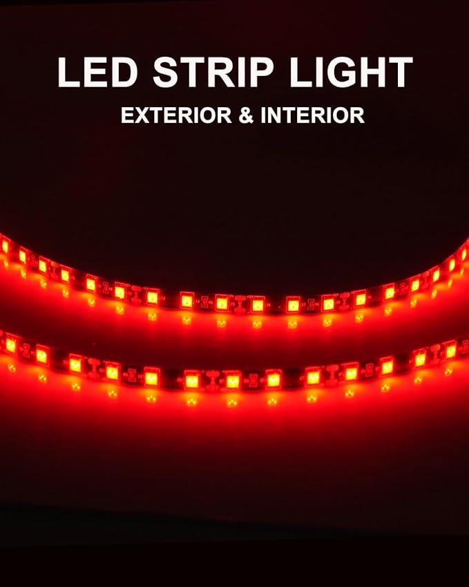 12V Led Light Strip 12" Connectable Red LEDs Strip Lights for Cars Motorcycle Golf Cart Boat Marine Waterproof Car Led Strip, 4Pack