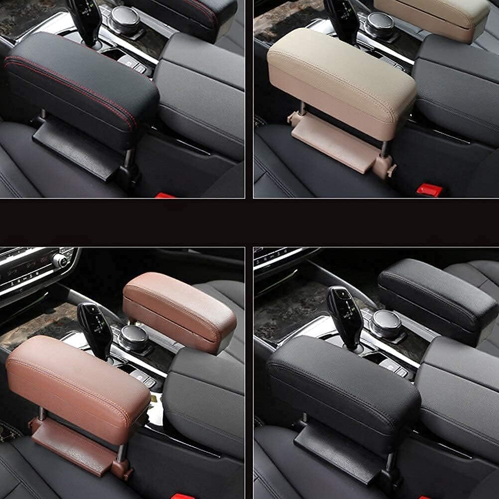 JEYODA Car Armrest Box Adjustable Pad Refit Car Central Lift Armres Storage Organizer Box Arm Rest(Black White line)