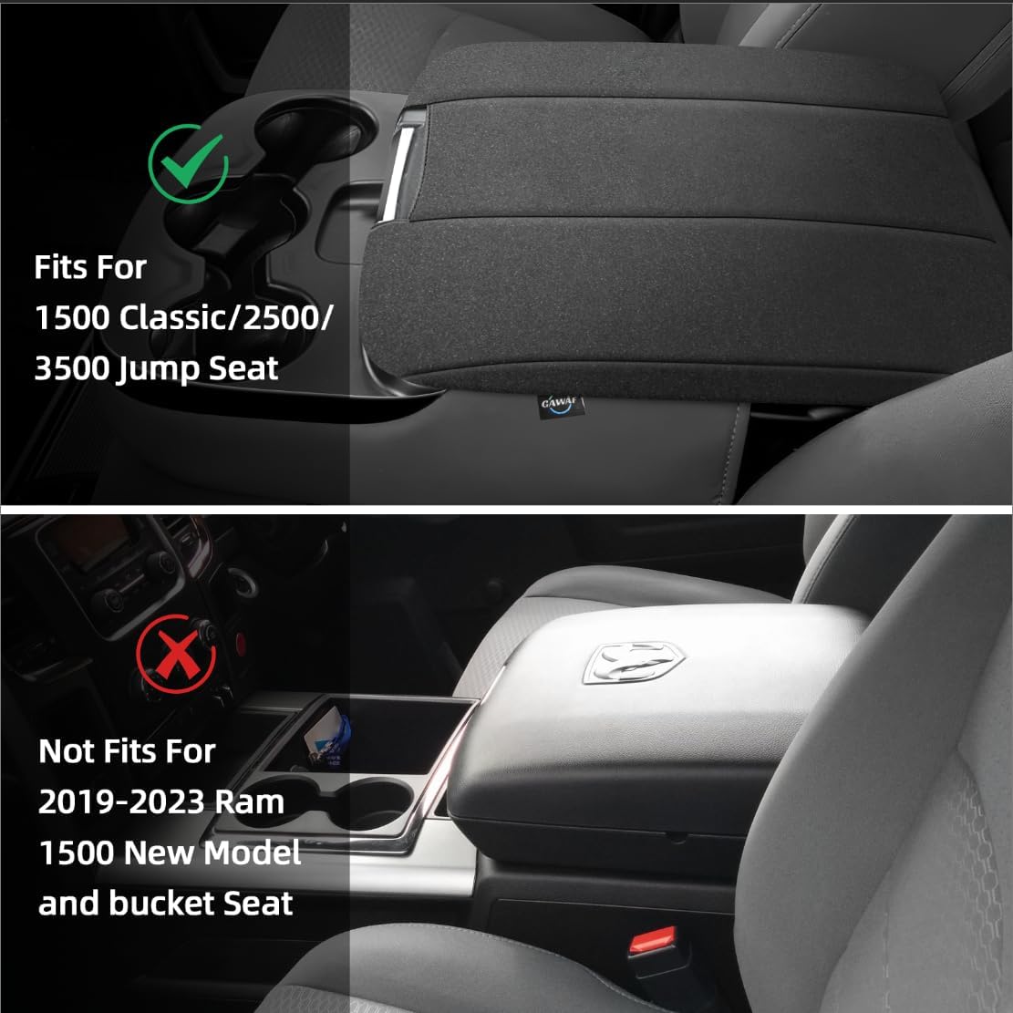 Center Console Cover Fit for 2013-2018 Dodge Ram 1500 & 2013-2023 Ram 2500/3500/1500 Classic Model for Jump Seat Console, Armrest Cover Cozy Neoprene, Customized Accessories