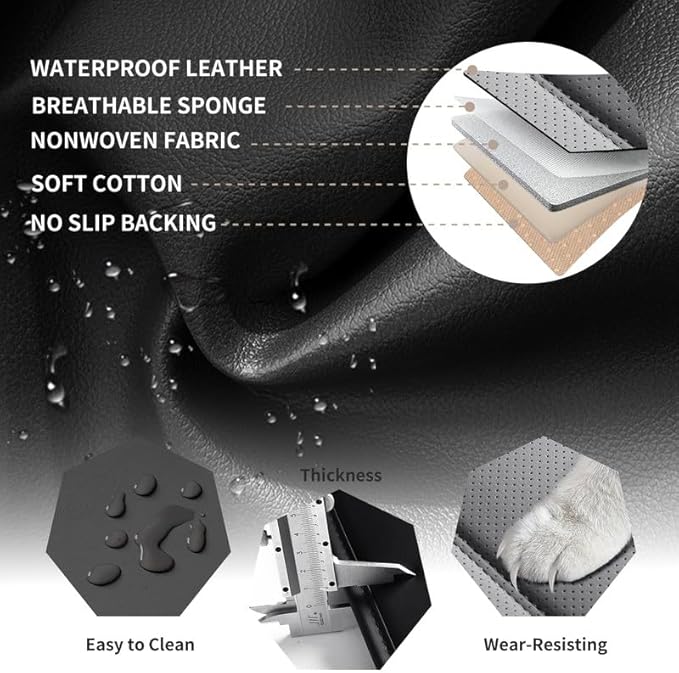 Car Seat Covers Full Set Fit for Buick Century 1997-2005, Premium Faux Leather Waterproof Car Seat Protectors with Lumbar Support, Breathable Anti-Slip Easy to Install(Black&Gray,Full Set)
