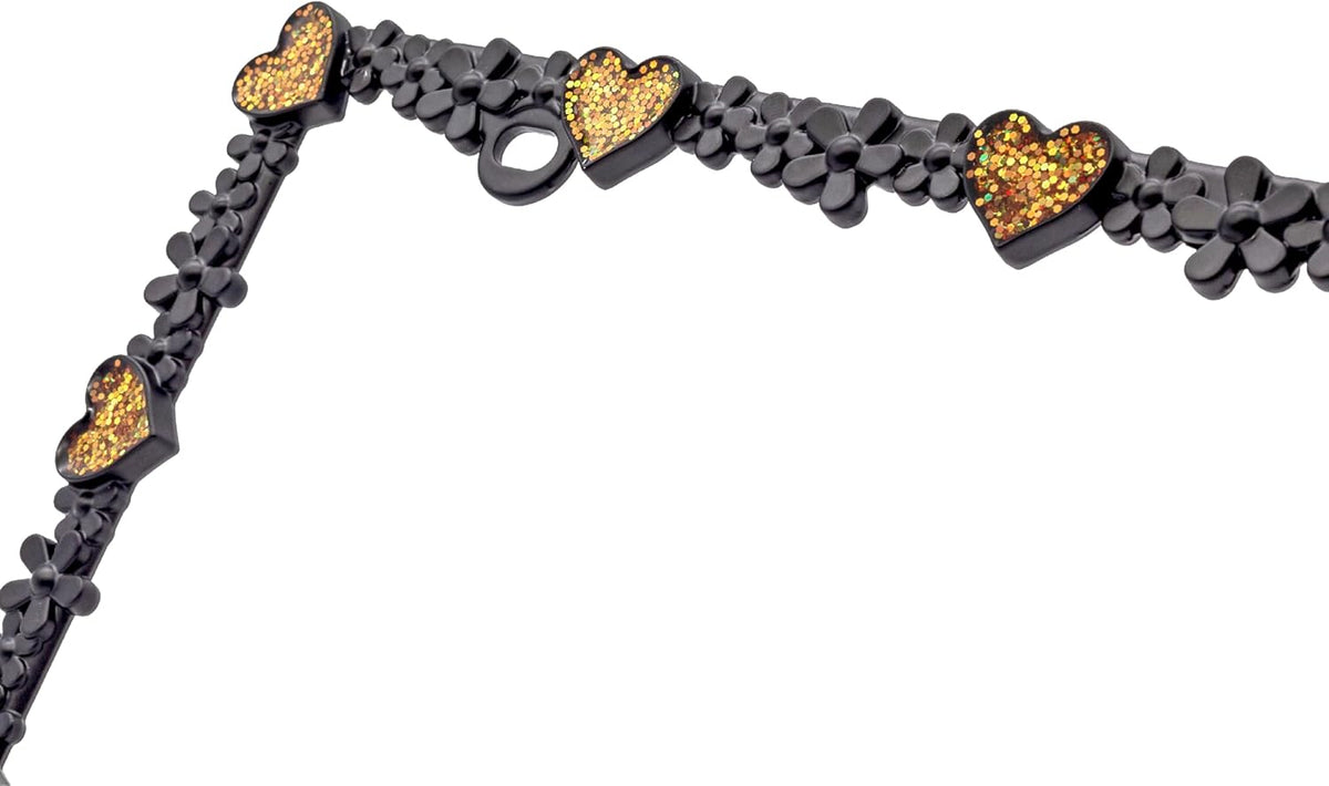 Creathome 3D Shining Daisy Heart License Plate Frame from Pure Zinc Alloy Metal Perfect Plate Holder, Matt Black with Gold Glitter, Luminously Heart
