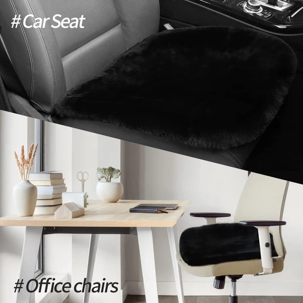 LLB Genuine Sheepskin Car Seat Cushion Seat Covers for Cars Trucks SUV Comfort Seat Protector Pad for Car Driver Seat Car Accessories for Women Office Chair Car Decor (Black Front Seat Cushions-2 Pcs)