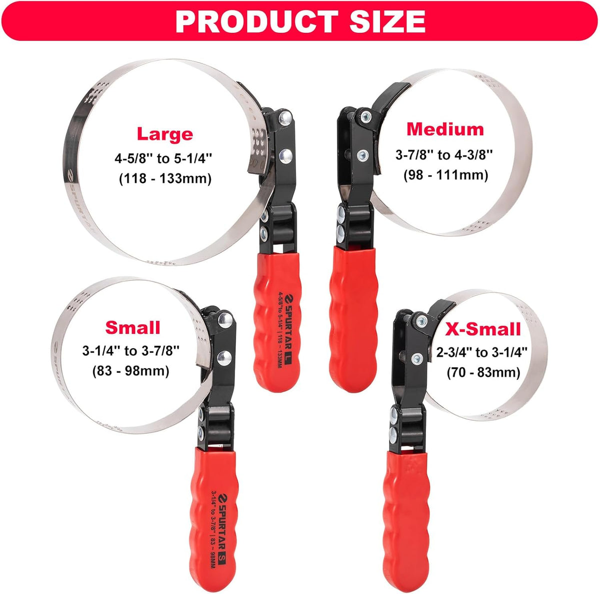 Spurtar Swivel Oil Filter Wrench Set of 7, Adjustable Wrench 2-3/4" to 5-1/4" (70-133mm), 9" & 12" Universal Oil Filter Pliers, 3-Jaw Oil Filter Removal Tool for 4S Shop Auto Repair Mechanic DIY