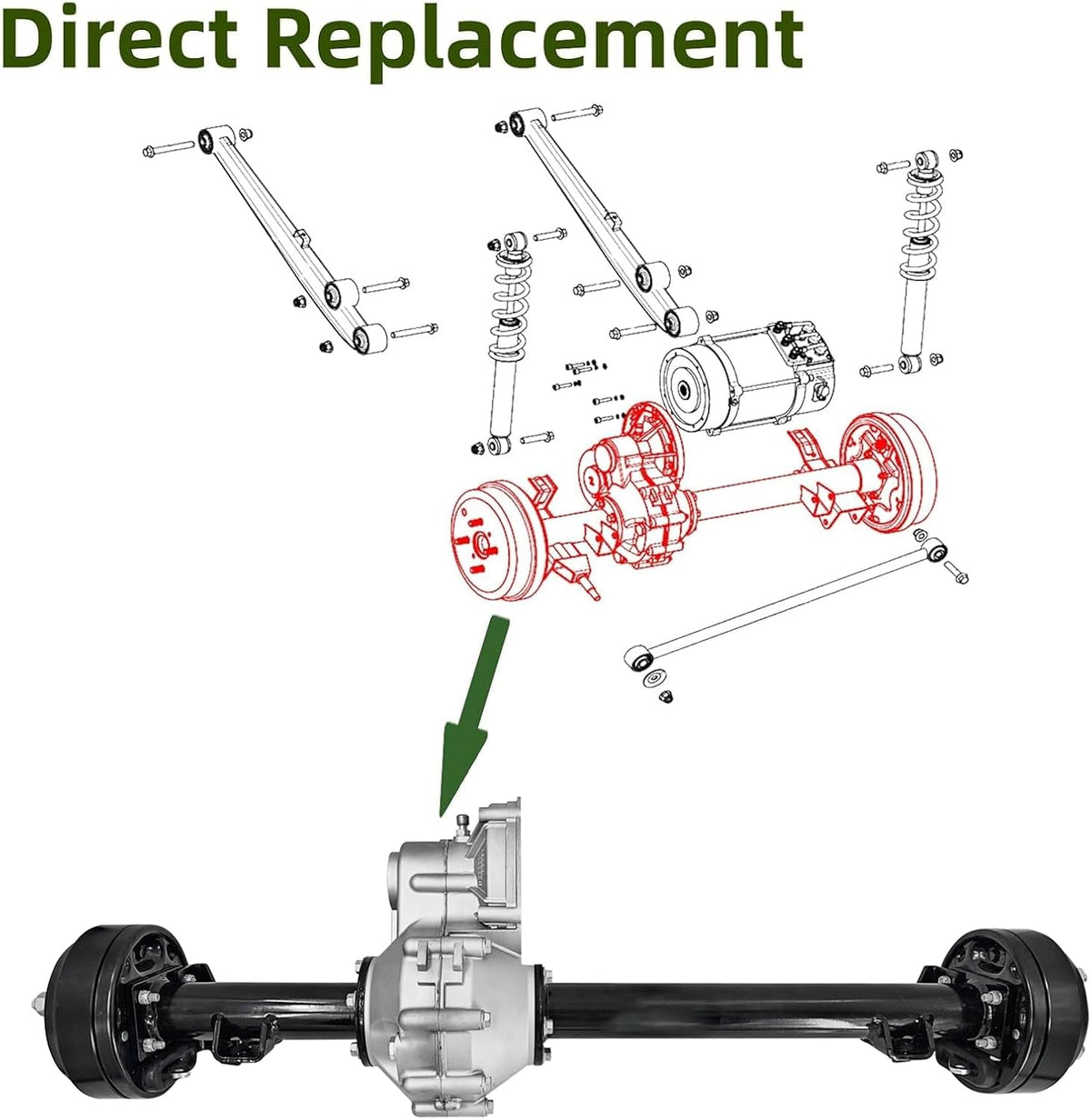 1027717-01 102771701 Rear Axle Assembly with Brake Drum 10 Teeth for 1998-Up Club Car DS & 2004-Up Club Car Precedent Electric with Graziano Transaxle