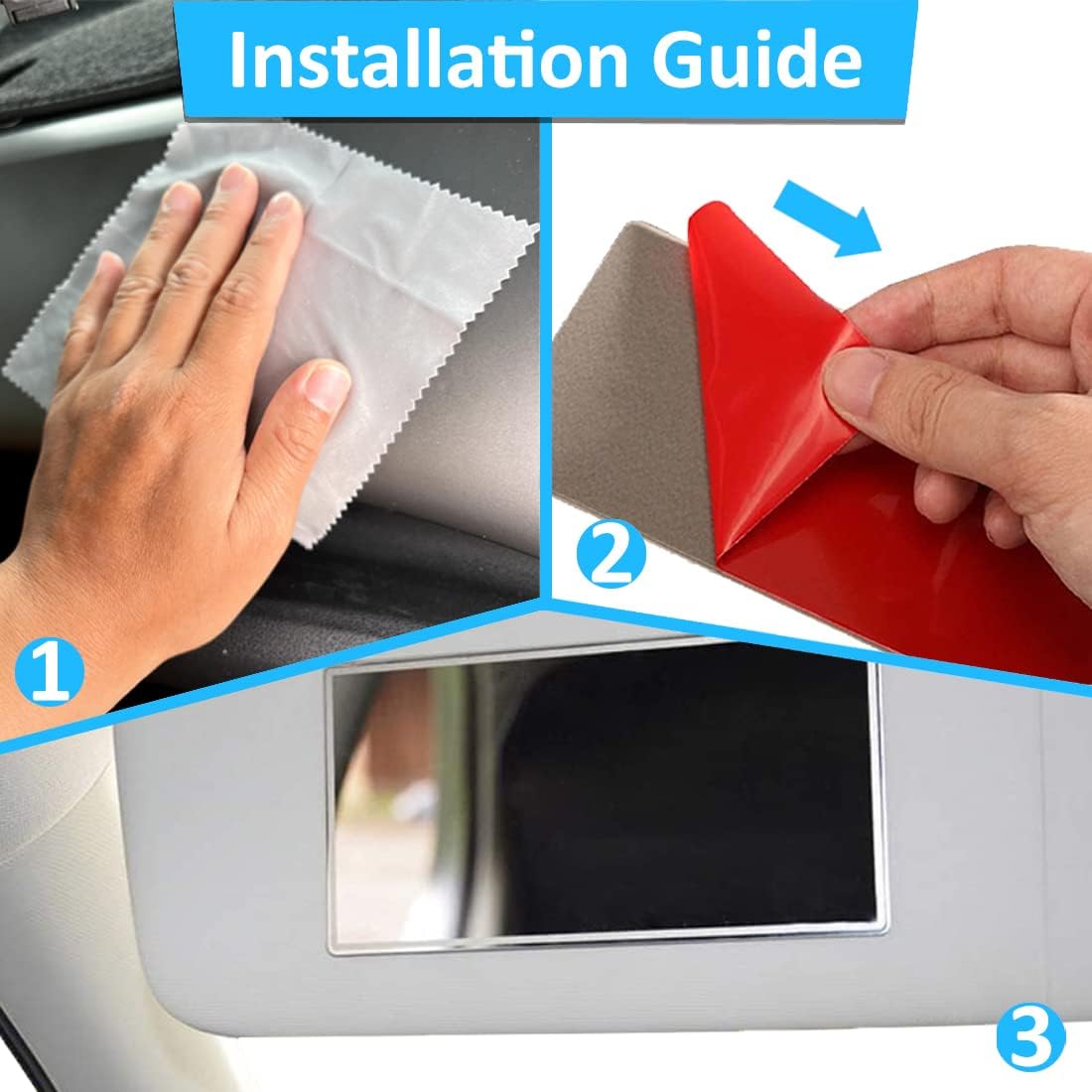 Randconcept - Large Car Sun Visor Adhesive Vanity Mirror, Car Interrior Cosmetic Makeup Mirror, Seatback Stainless Steel Portable Accessories for Automotive Truck SUV Vehicle