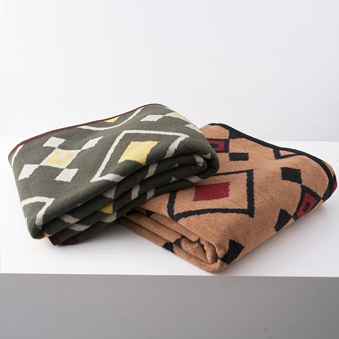 PuTian Merino Wool Blanket - Large Warm Soft Washable Wool Throw for Bed Couch Camping Outdoor Travel Emergency, Camel Check