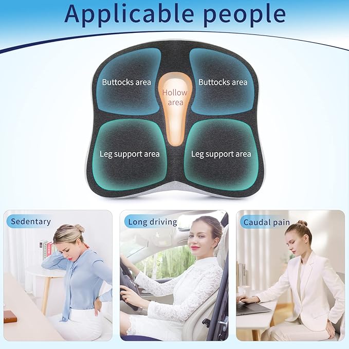 Memory Foam Seat Chair Cushion for Relieves Back Sciatica Pain Tailbone Pain Coccyx Degenerating Disc Orthopedic Osteoarthritis Prostate Cushion Low Back Pain Cushion Hip Shaping (Mixed Colors)