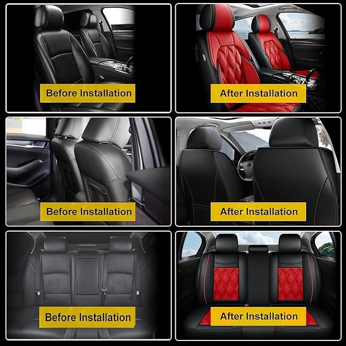 AOMSAZTO Car Seat Covers Full Set Fit for Honda Civic 2003-2015 Waterproof Faux Leather Car Seat Cushions Automotive 5 Seat Covers Set(Black&Red)