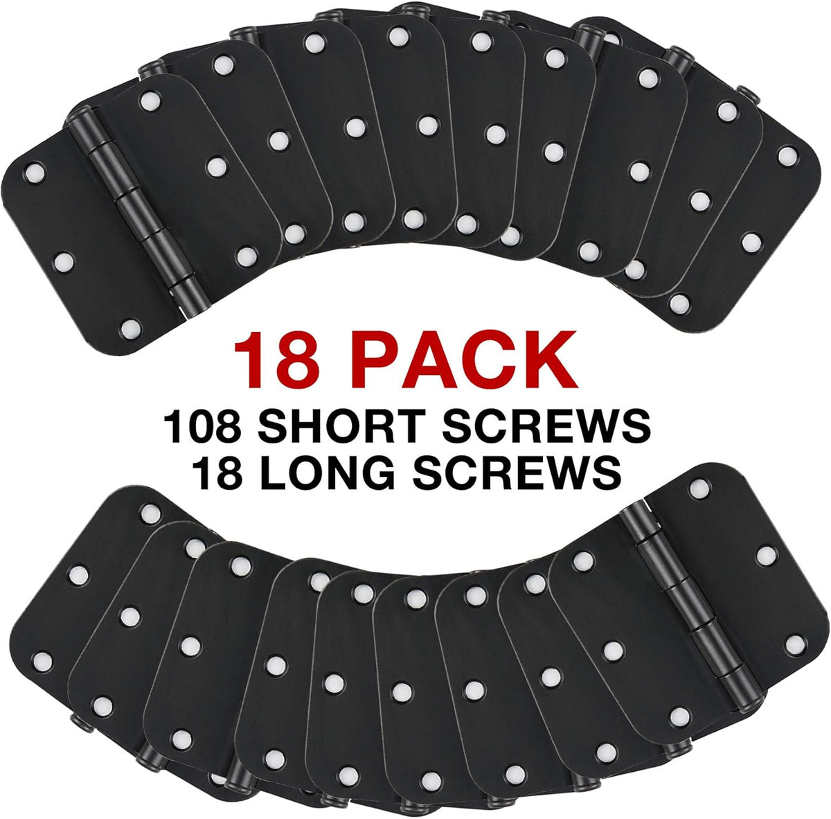 18 Pack Matte Black Door Hinges 3.5 x 3.5 Inch Interior 3 1/2 Inch Door Hinges for Doors Rounded 5/8" Radius Corners Flat Iron Hinge 3 ½"x 3 ½" Door Hardware Controls