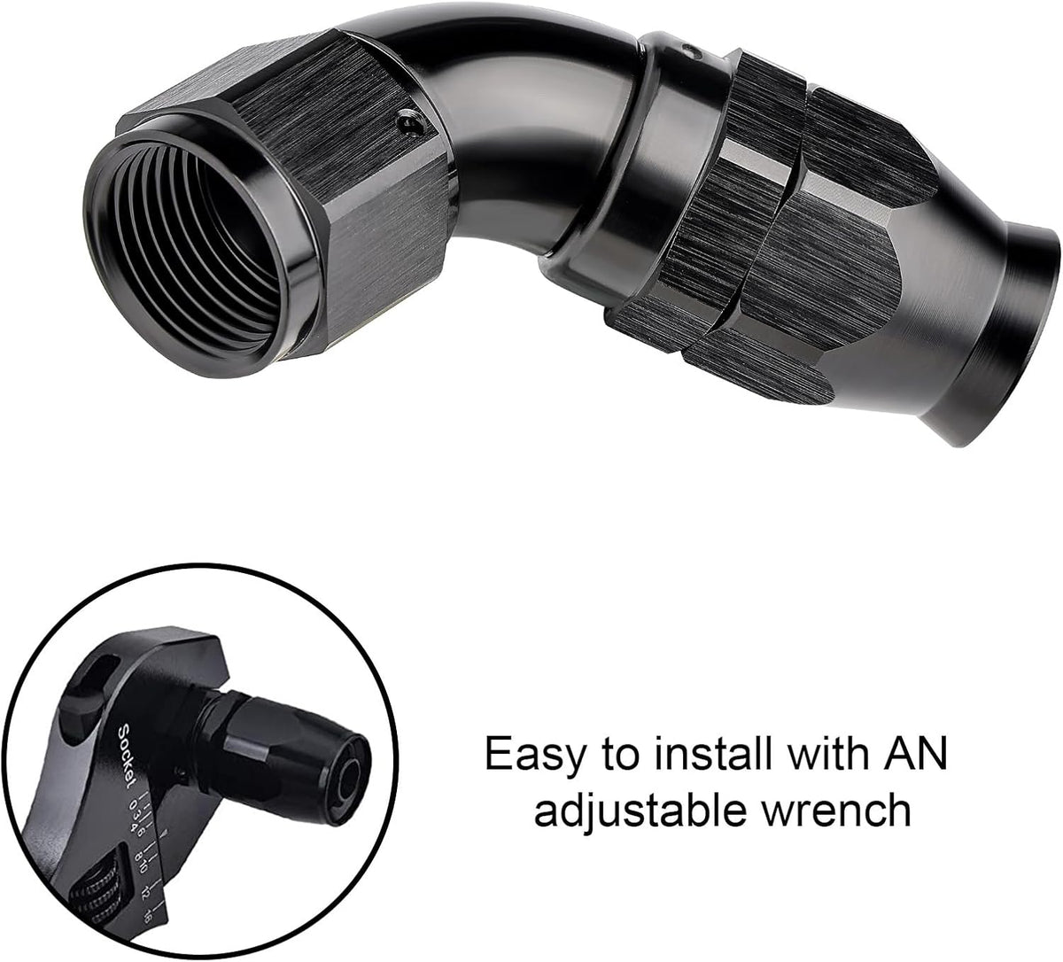 EVIL ENERGY 12AN 60 Degree PTFE One Piece Full Flow End Hose Fitting Aluminum Black