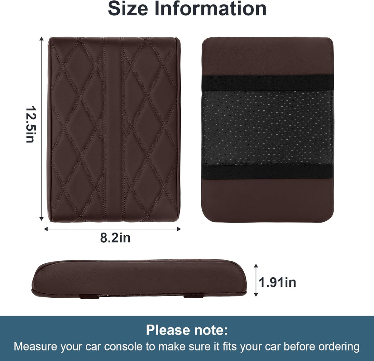 Memory Foam Car Armrest Cushion - Premium Leather Armrest Cover for Car, Comfortable Protection, Universal Fit Center Console Cover for Car, SUV, Sedan, Easy Installation (Brown)
