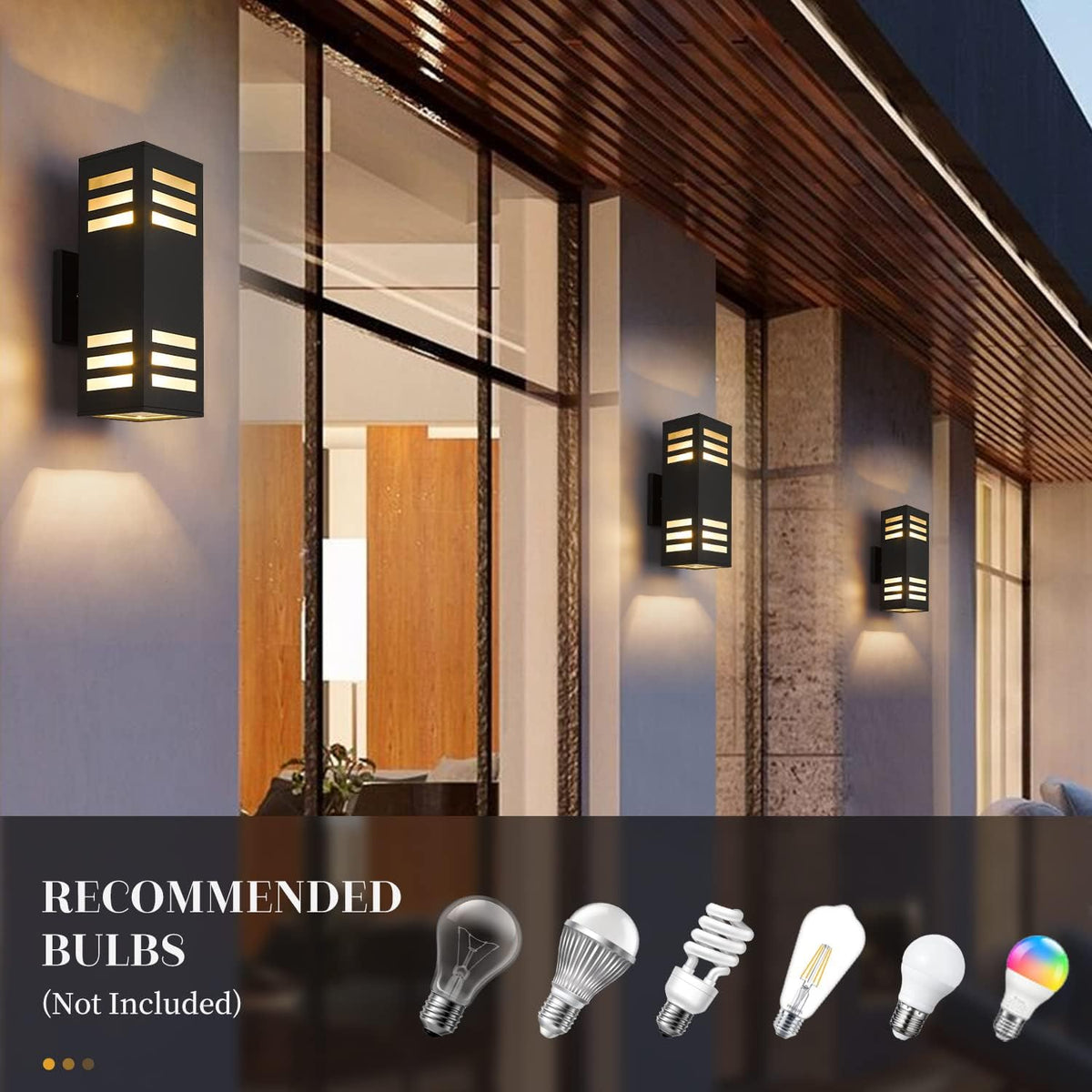 harriet Porch Lights Outdoor Modern - IP64 Waterproof Aluminum and Tempered Glass Cover, 13" Rectangular Up/Down Wall Sconce for Porch, Garage & Patio, Exterior Lighting, Black, 2 Pack