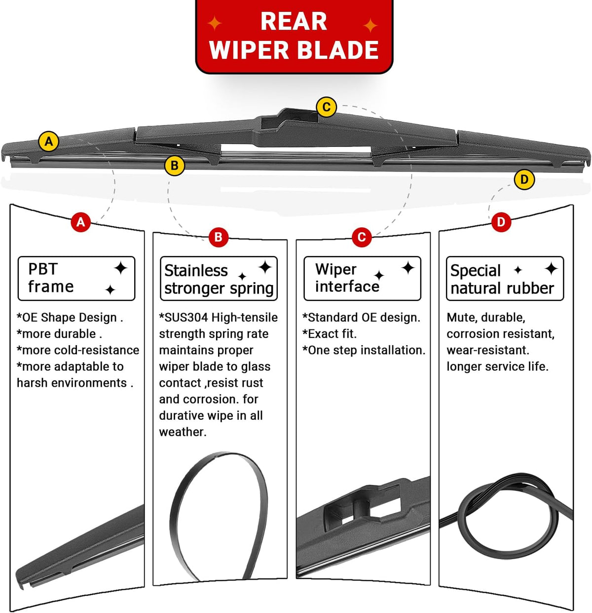 Windshield Wiper Blades Replacement for Toyota Prius 2016-2022 Original Factory Quality Front Rear Wipers Blade Set for My Car - 28" 16" 16" (Pack of 3)