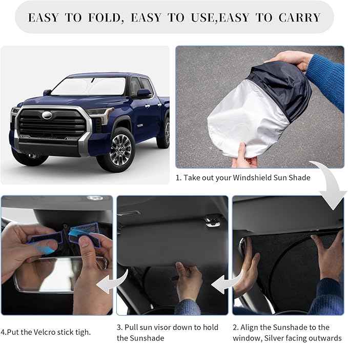 Sun Shade Sunshade for Toyota Tundra 2022-2024 2025 2026 Windshield Cover, 4-Layer Front Window Shade Custom fit Tundra Limited SR5 TRD Pro Pickup Sun Visor 240T Shade Blocks UV Car Accessories