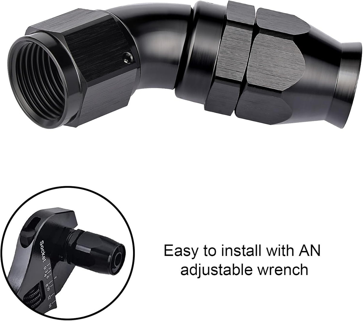 EVIL ENERGY 12AN 45 Degree PTFE One Piece Full Flow End Hose Fitting Aluminum Black
