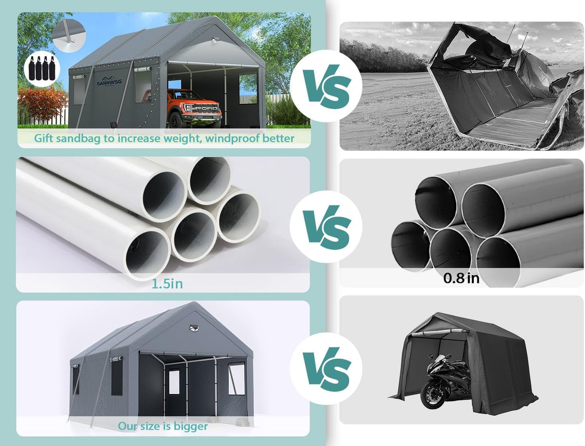 Carports 10X20 Heavy Duty,Car Ports with 180G Removable Side Walls, Carport Canopy, Portable Car Port Garage, Car Shelter All Weather,Gray
