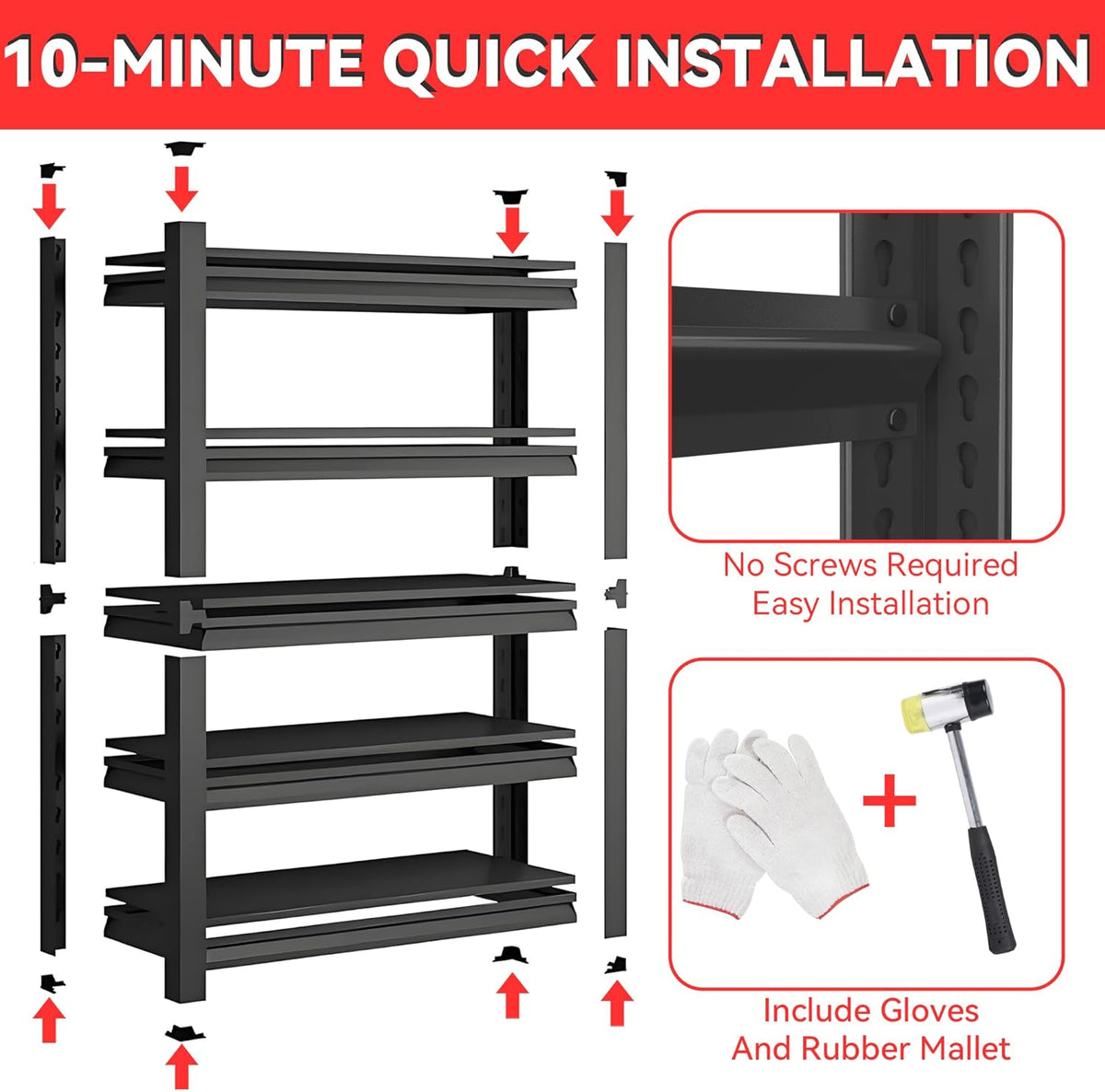Metal Garage Shelving Unit, Heavy Duty 5-Tier Adjustable Storage Rack, Steel Shelving,2000 lbs Capacity, Industrial Shelves for Heavy Tools and Equipment (5-Tier 54" H x16 W x 16" D)