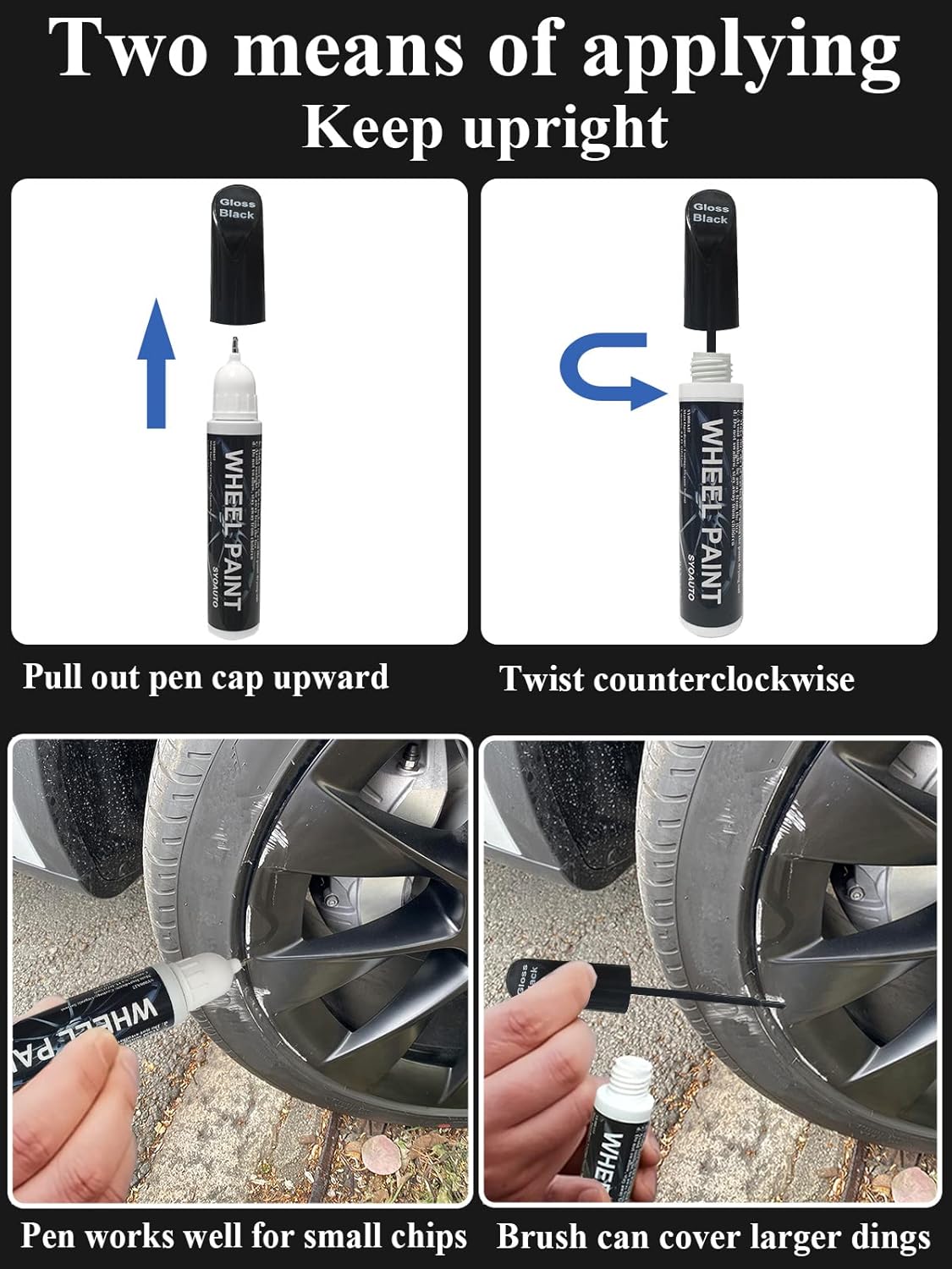 SYOAUTO Gloss Black Rim Touch Up Paint, Car Wheel Scratch Repair Touch Up Paint Pen, Universal Color Rim Wheel Paint (Gloss Black)