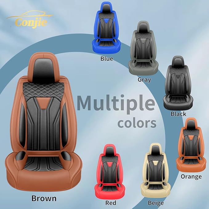 Fit Leaf Car Seat Covers Compatible with Nissan Leaf 2012-2025 2026 - Full Set Premium Leather, Waterproof Breathable, All-Weather Seat Cushion Protecto&Airbag Compatible(Brown & Black