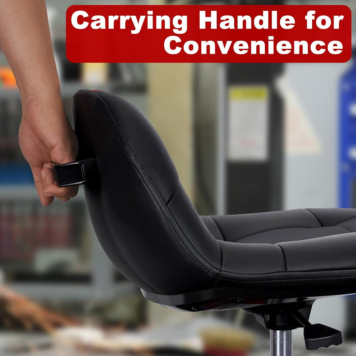 Rolling Stool with Wheels, Adjustable Shop Stool Mechanic Seat, Garage Shop Roller Work Chair, Mobile Rolling Seat with Tool Tray, 2 Cup Holders, 4" Casters, 350 LBS, Heavy-Duty, Black