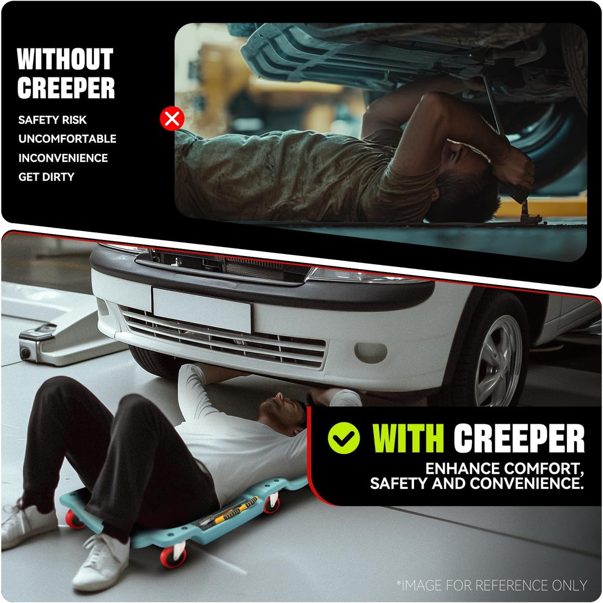 Auto Dynasty 36 Inches Mechanic Creeper, Automotive Garage Repair Low Profile Under Car Rolling Creeper with Padded Headrest, Plastic, Sky Blue