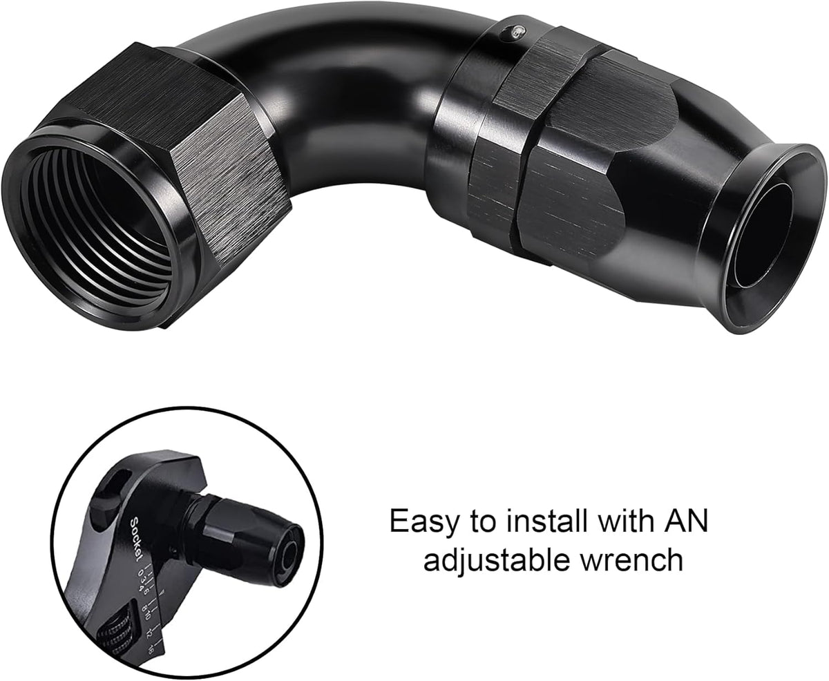 EVIL ENERGY 12AN 90 Degree PTFE One Piece Full Flow End Hose Fitting Aluminum Black