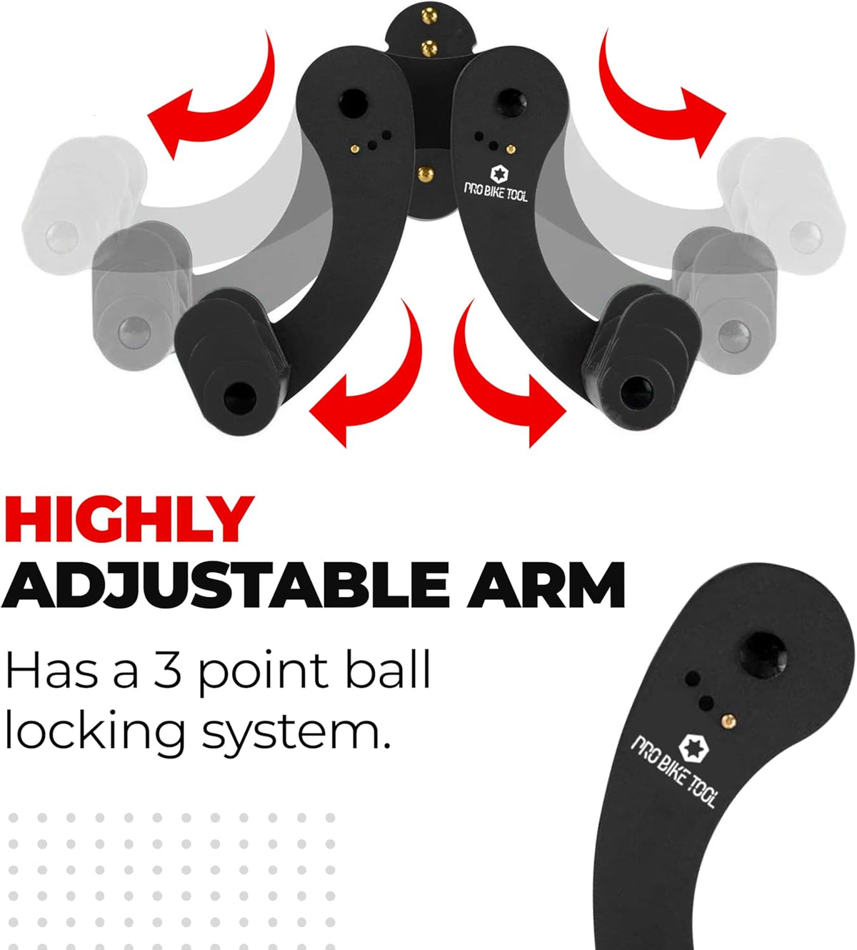 PRO BIKE TOOL Bike Rack Garage Wall Mount - Durable Alloy Bicycle Storage System with Adjustable Bike Hook Hanger for Indoor Use - Ideal for Road, MTB, and Hybrid Bikes - Holds Up to 48.5 lbs, Black